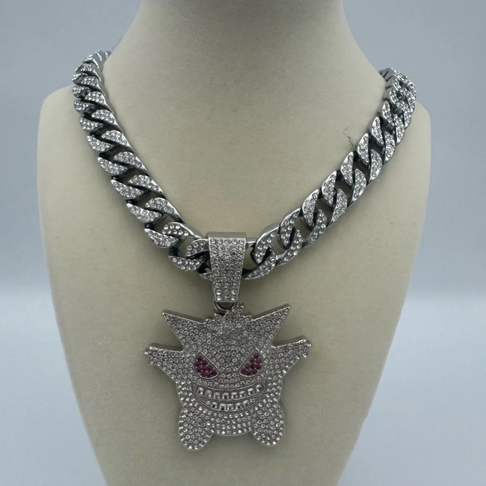 Pokemon Iced Out‎ Gengar Pendant Necklace with Diamond Cuban Chain HIGH QUALITY